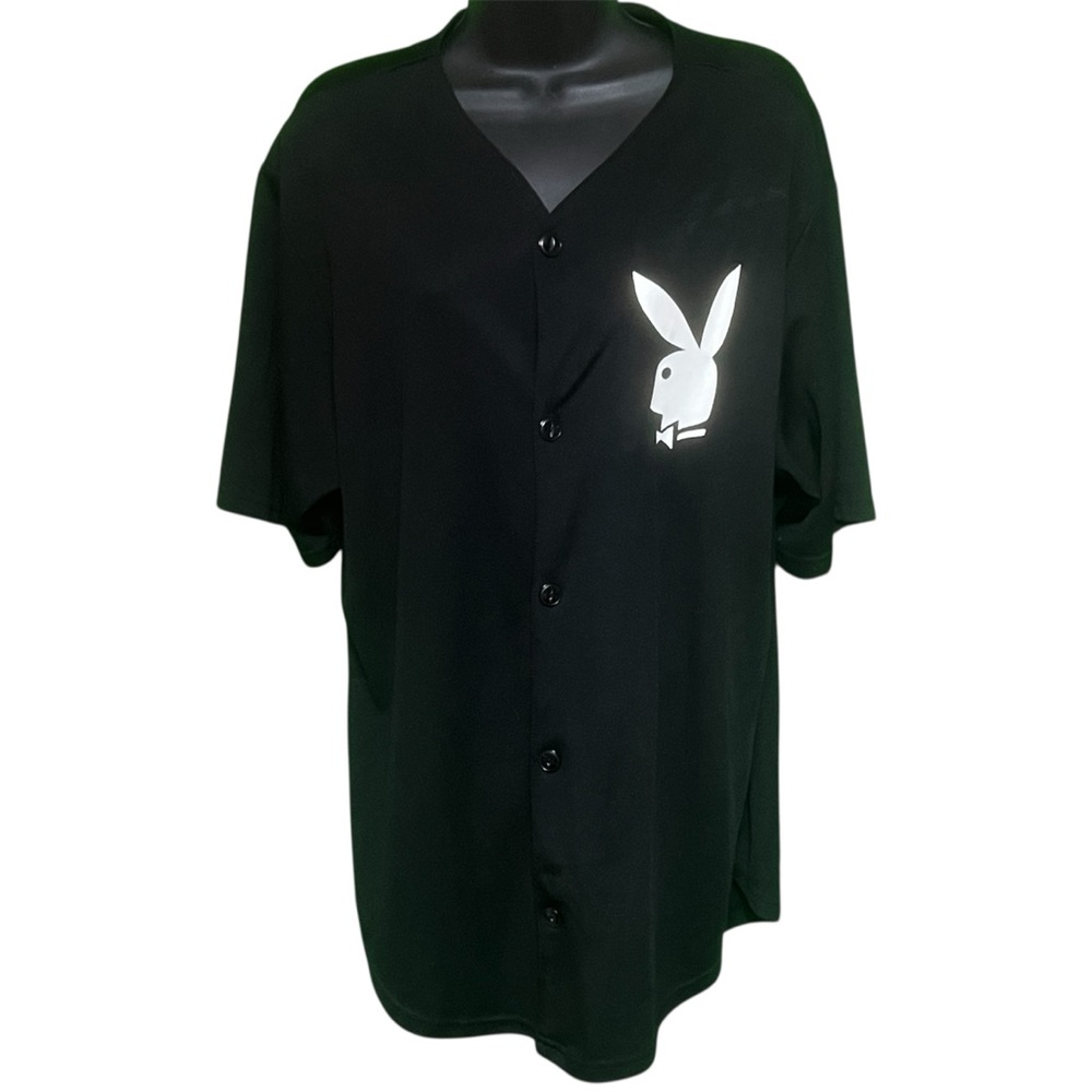 Playboy Black Button-Up Baseball Jersey Shirt